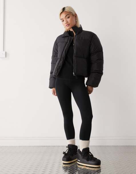 Monki cropped puffer jacket with collar detail in black - view 1