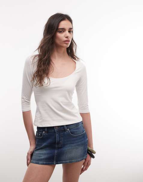 Monki cropped sleeve top in white - view 1