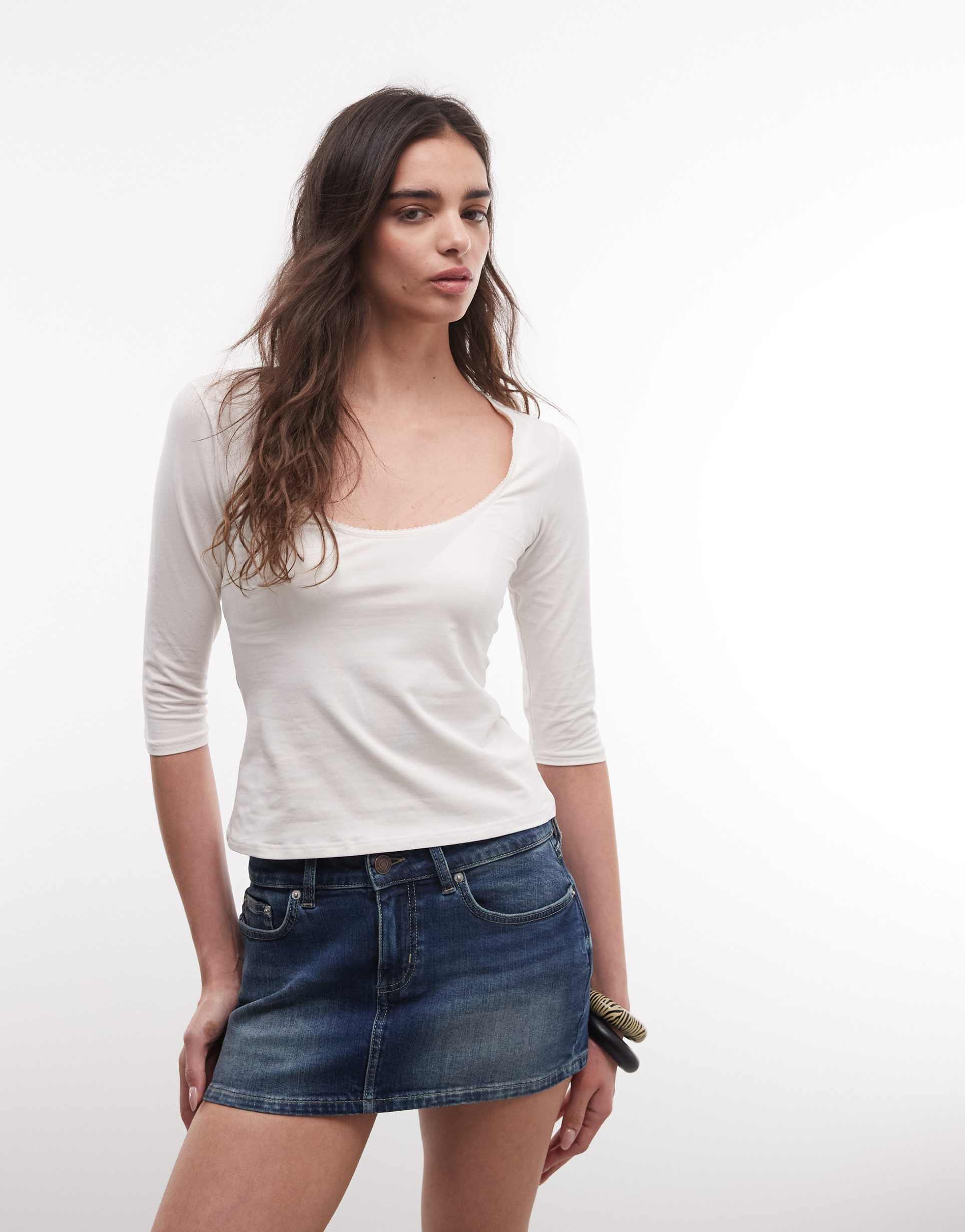 monki cropped sleeve top in white