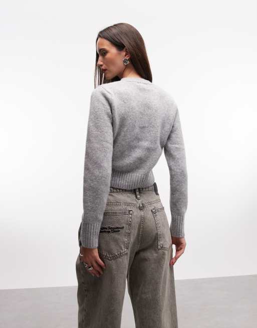 Monki – Cropped-Strickjacke in meliertem Grau mit Taschen, 4 von 4