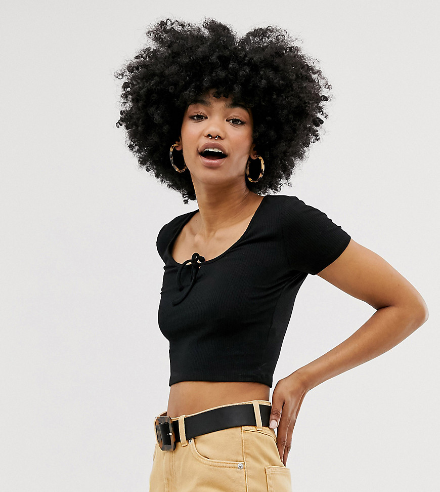 Monki cropped top with tie detail in black