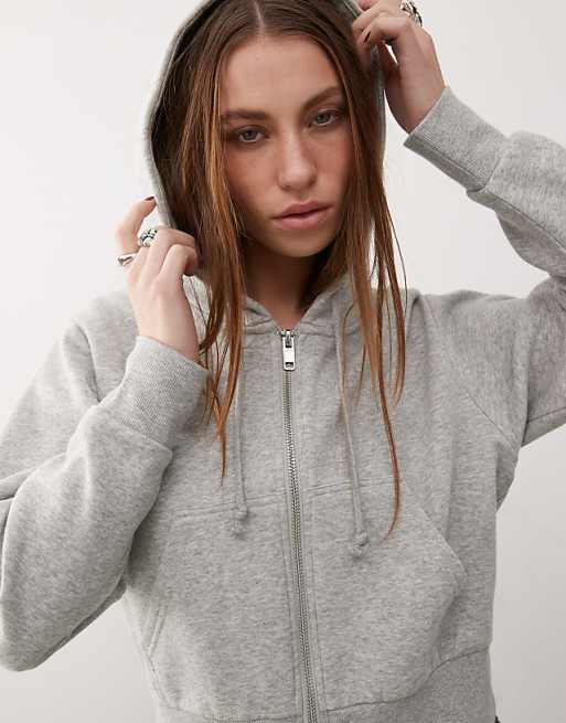 Monki cropped zip up hoodie in gray heather | ASOS Monki cropped zip up hoodie in gray heather | ASOS