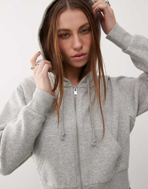 Monki cropped zip up hoodie in gray heather | ASOS