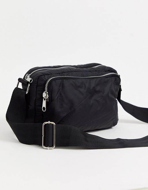 Monki cross body nylon bag in black