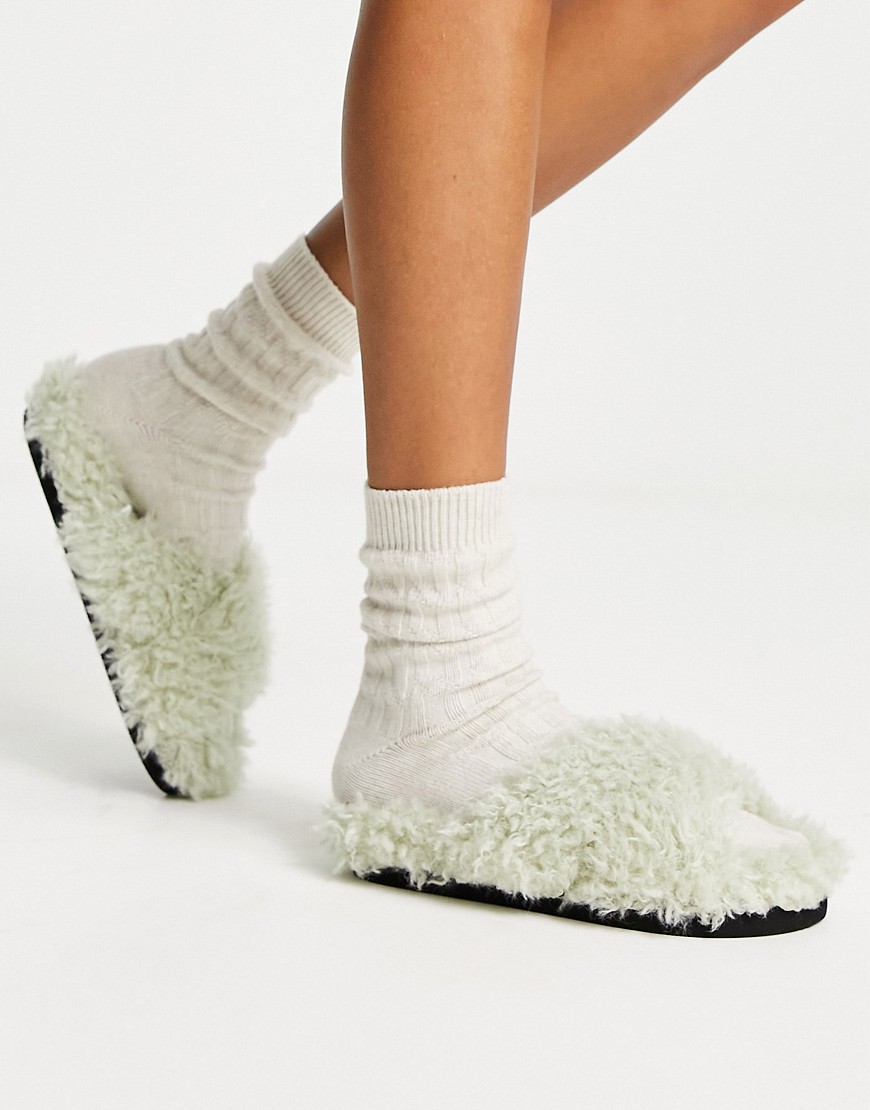 Monki cross front slider slippers in mint green