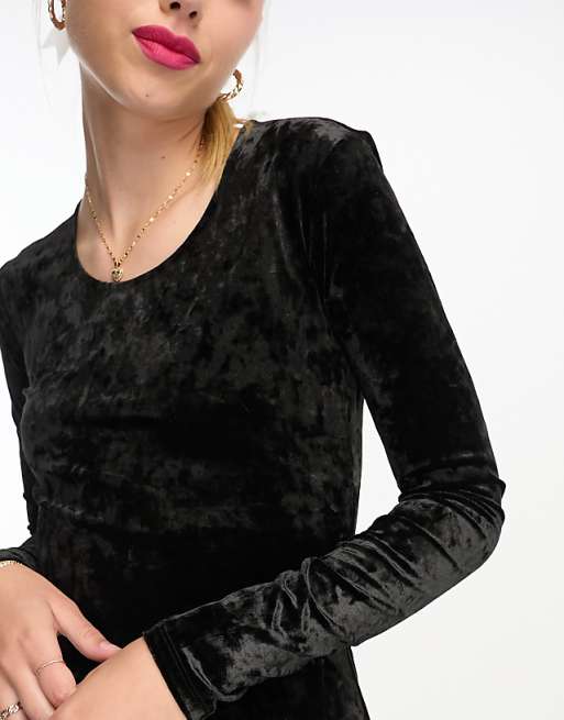 Monki crushed velvet long sleeve maxi dress in black | ASOS Monki crushed velvet long sleeve maxi dress in black | ASOS
