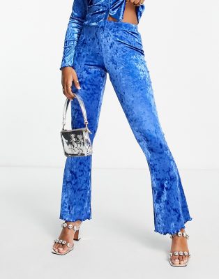 crushed velvet pants in blue - part of a set