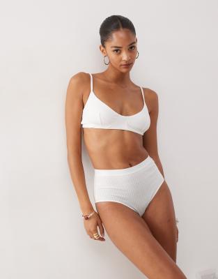 Monki - Culotte côtelée taille haute - Blanc