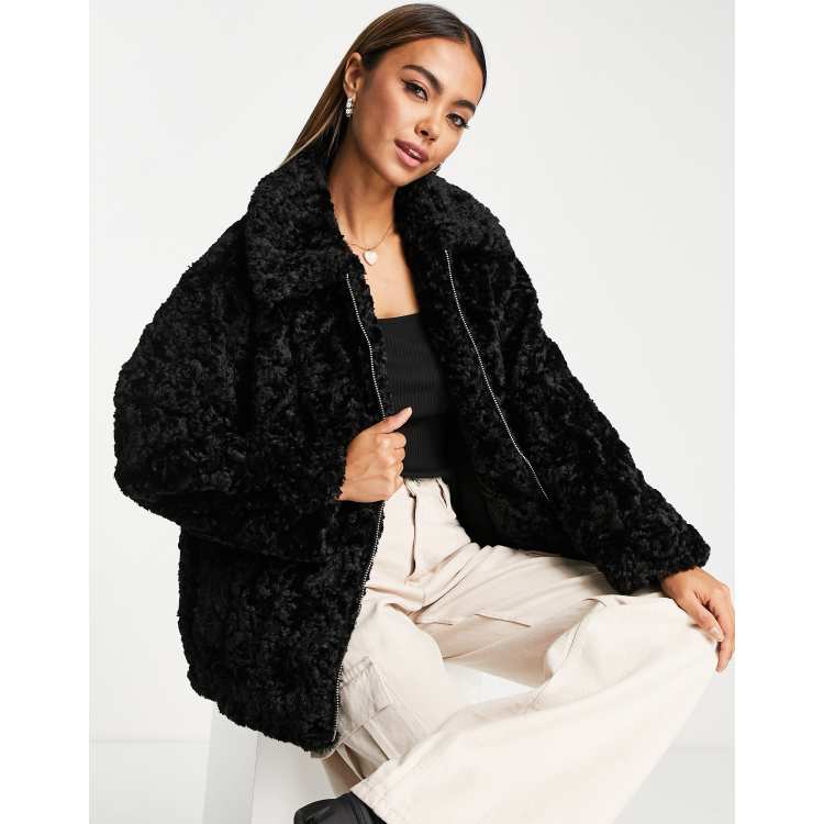 Women's black faux hot sale fur jacket