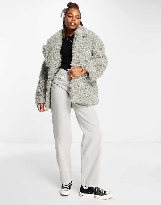 ASOS DESIGN curly faux sheepskin jacket in sand