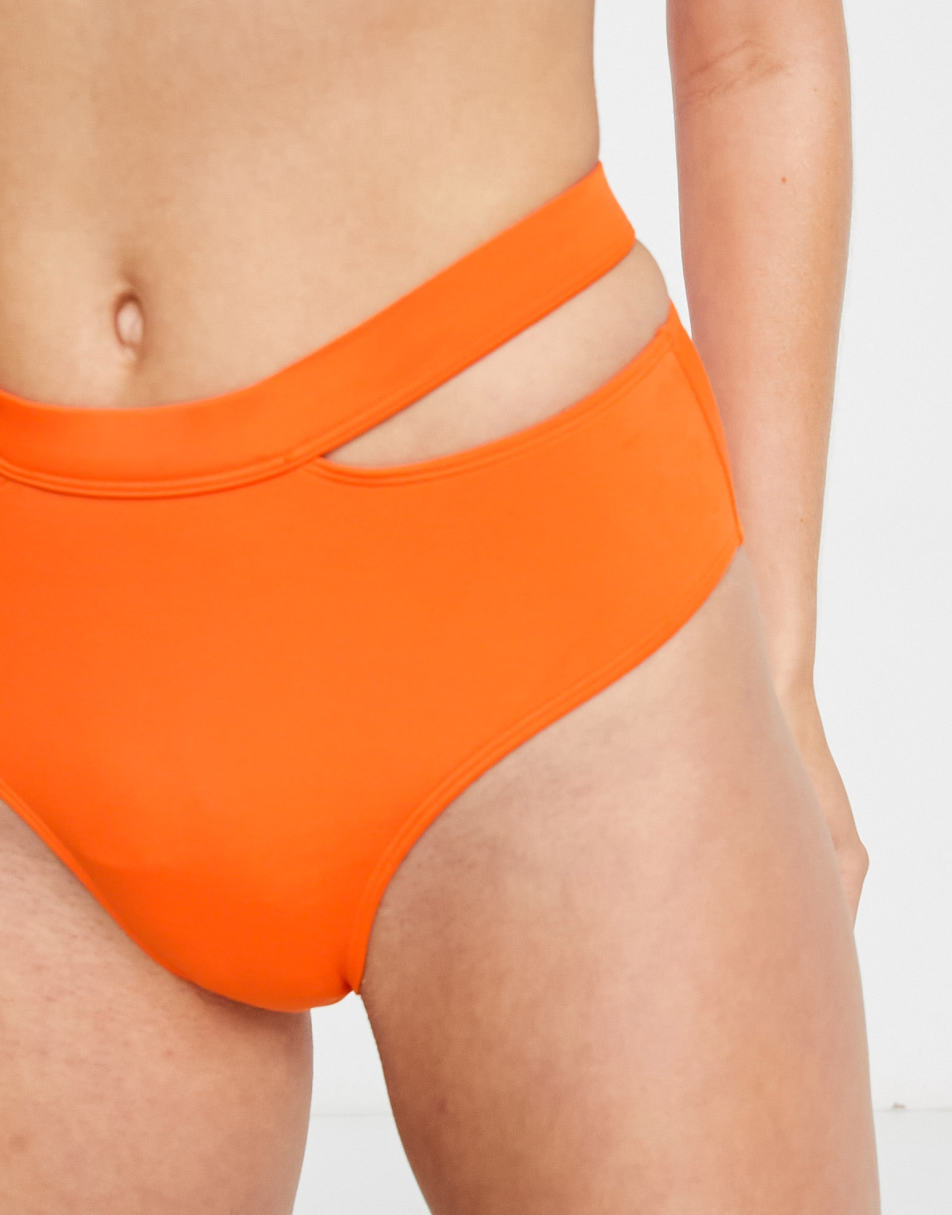 Monki cut out bikini bottom in orange