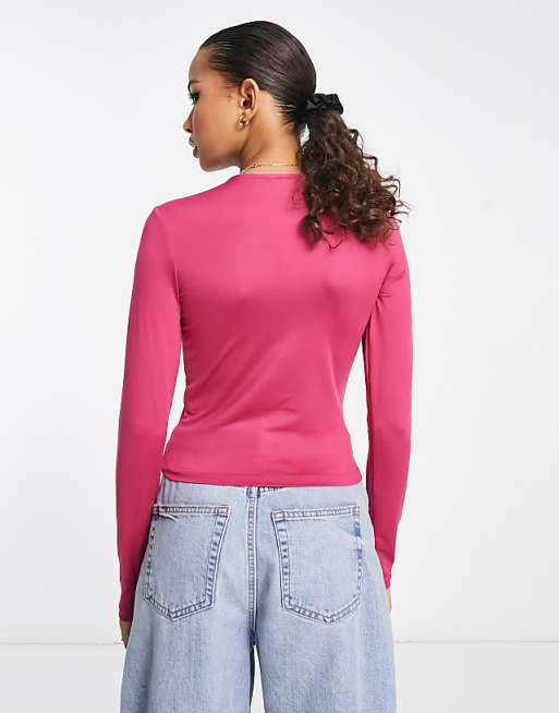 Monki cut-out drawstring long sleeve top in pink | Cheap Monki cut-out drawstring long sleeve top in pink | Cheap