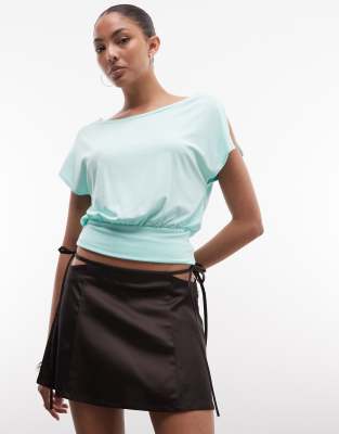 Monki Cut-out Satin Mini Skirt In Brown