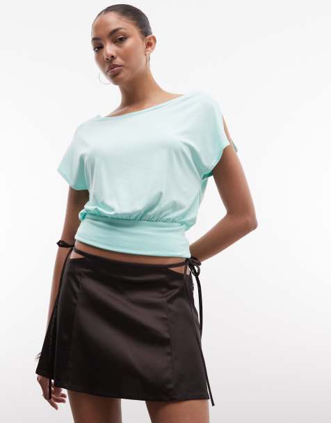 Monki cut-out satin mini skirt in chocolate brown - view 1