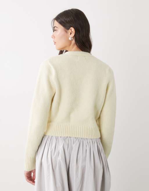 Monki – Cytrynowy kardigan ze zwartej dzianiny z kieszeniami, 4 z 4