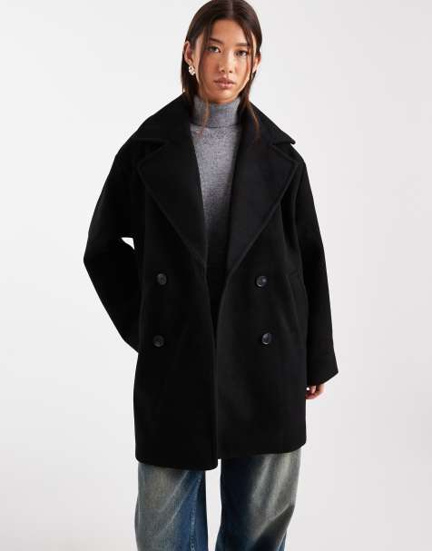 Monki double breasted longline jacket in black