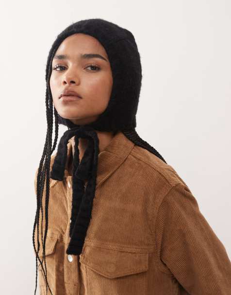 Monki knitted balaclava bonnet in black