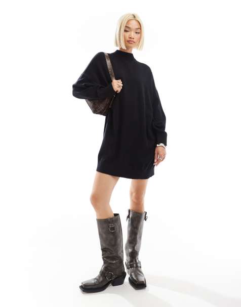 Monki – Czarna sukienka dzianinowa mini oversize - view 1