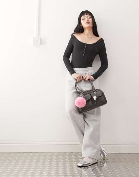 Monki – Czarne body z długimi rękawami i zapięciem na guziki - view 1