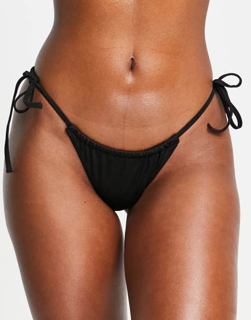 Monki – Czarne figi od bikini typu tanga z wiązaniem po bokach, 3 z 4