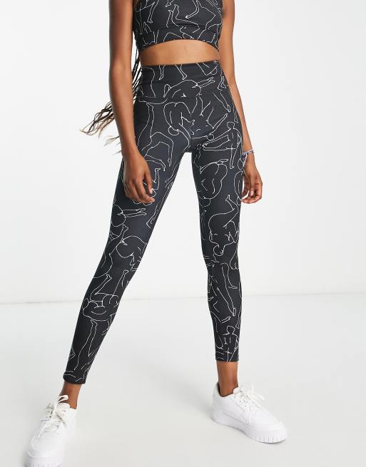 Monki – Czarne legginsy sportowe z nadrukiem w linie, część zestawu