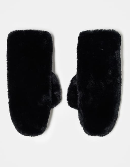 Monki – Czarne rękawiczki z jednym palcem ze sztucznego futra