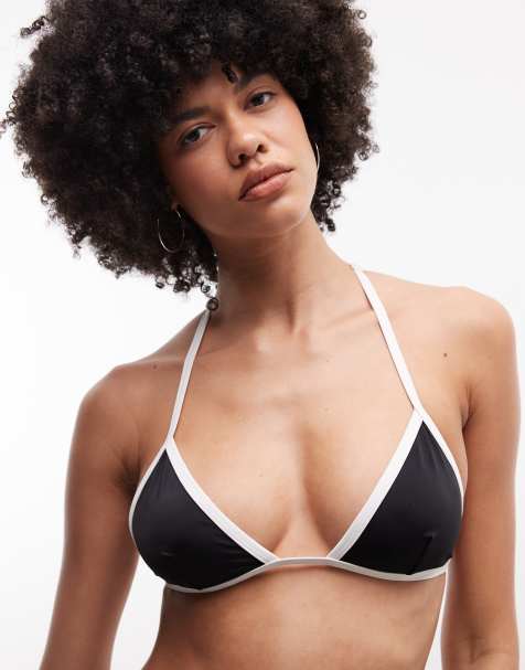Monki – Czarno-biała góra od bikini z trójkątnymi miseczkami i kontrastowym wykończeniem, część zestawu - view 1