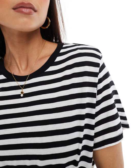 Monki – Czarno-biały T-shirt z krótkimi rękawami w paski, 2 z 4