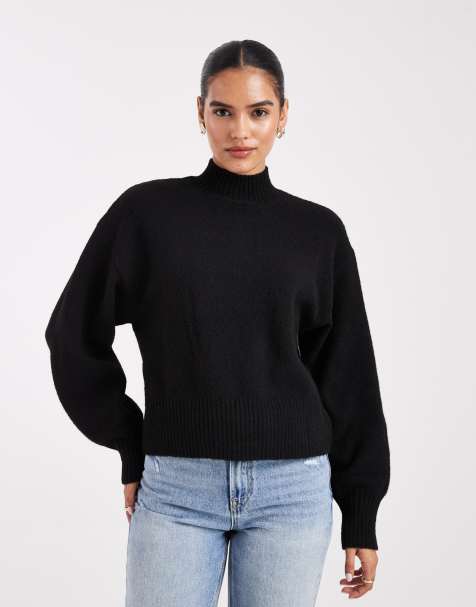 Monki knitted turtleneck jumper in black