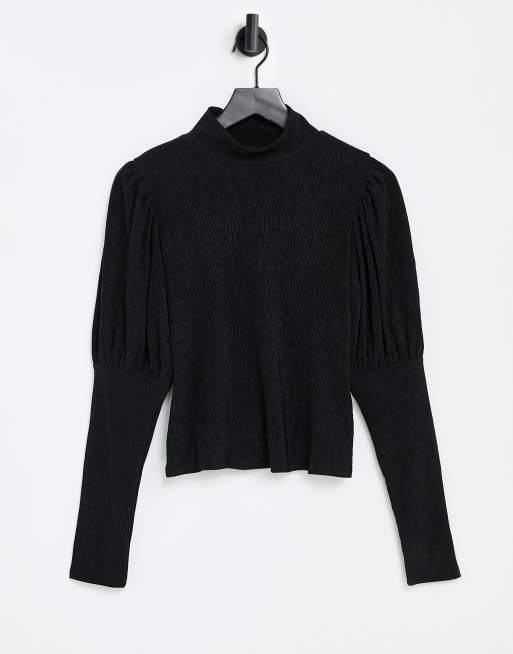 Monki – Czarny T-shirt w paski z długim rękawem