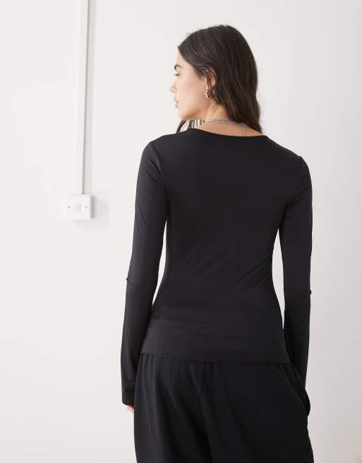 Monki – Czarny top z długimi rękawami, 3 z 4