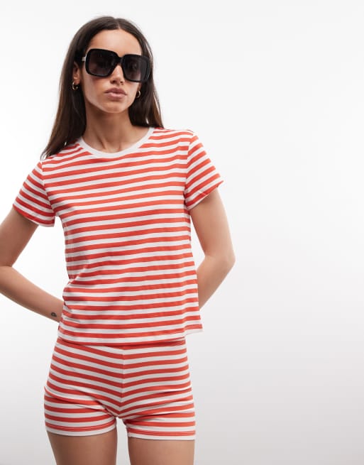 Monki – Mieszaj i łącz – Czerwone szorty hotpants w paski, część zestawu, 4 z 4