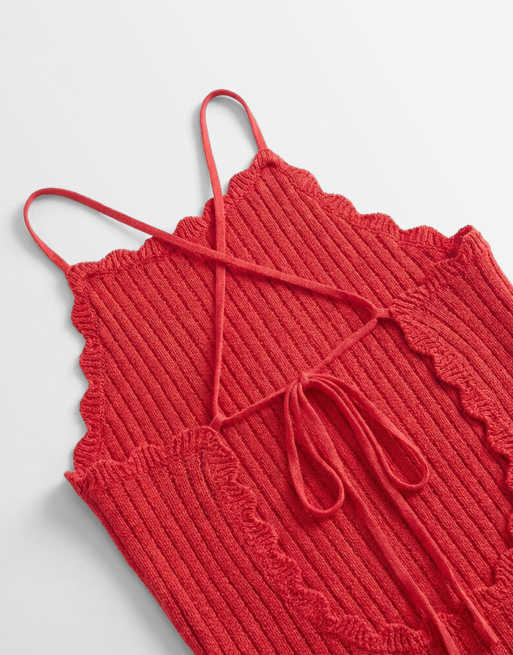 Monki – Czerwony szydełkowany top z dekoltem halter, część zestawu, 8 z 8