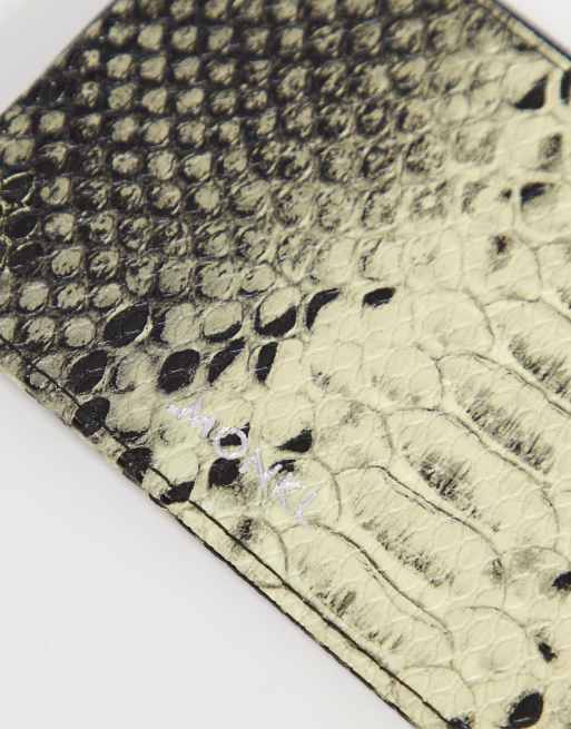 Monki Daisy card holder case in green snake, 3 of 4
