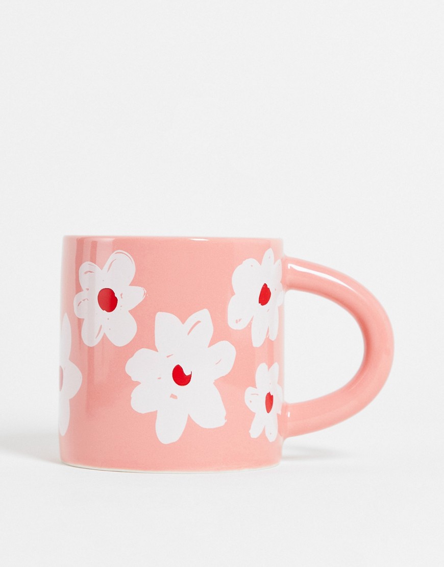 Monki daisy print mug in pink