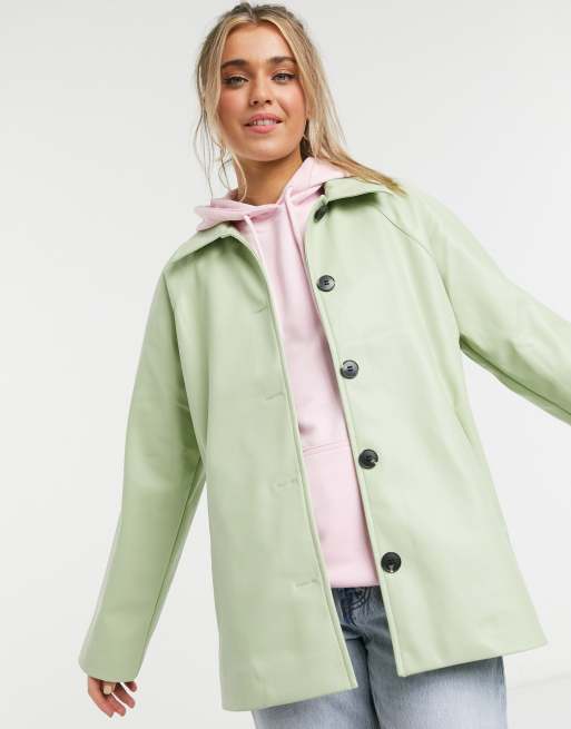 Monki Dalia faux leather jacket in dusty green