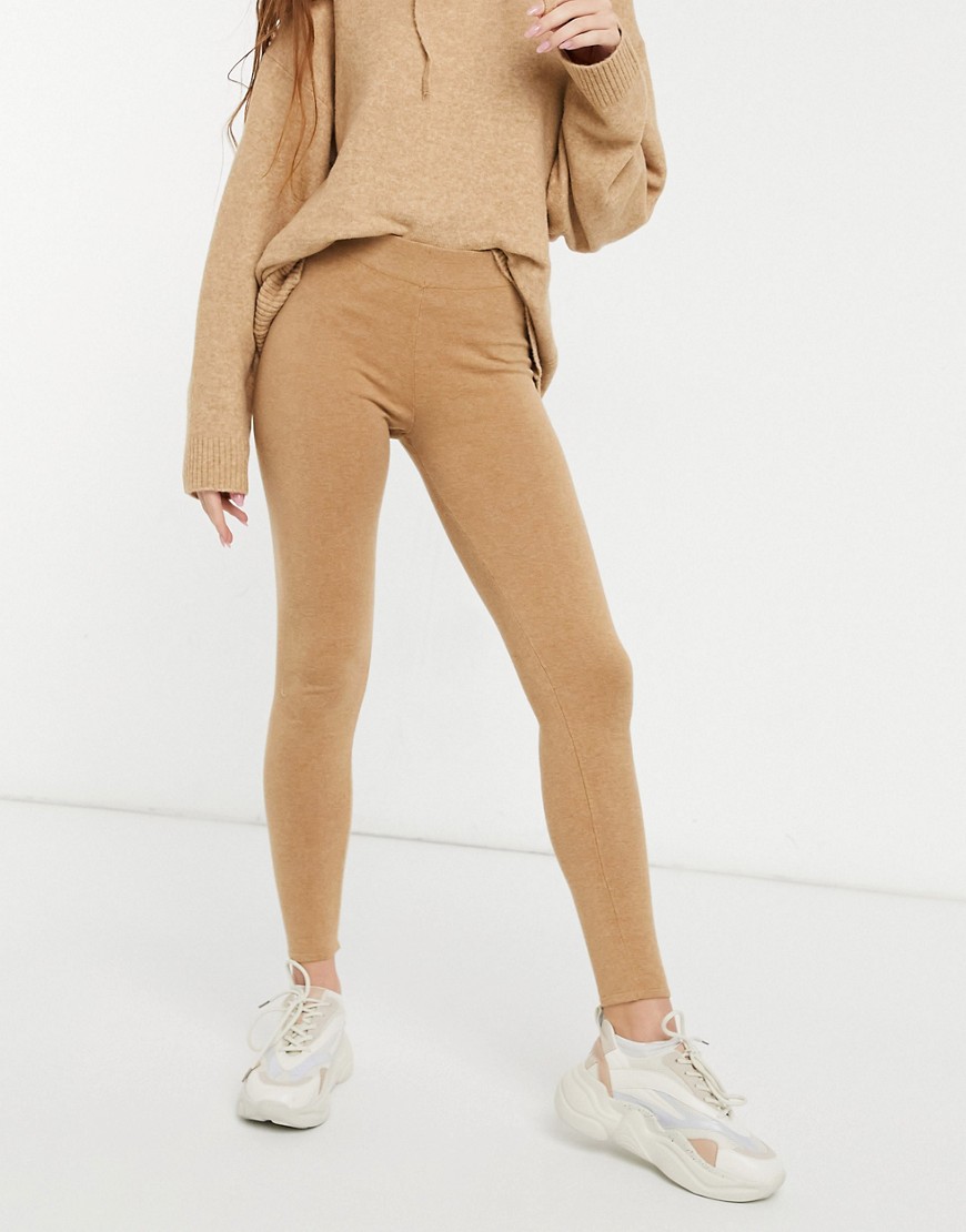Monki Debora cotton knit leggings co-ord in brown