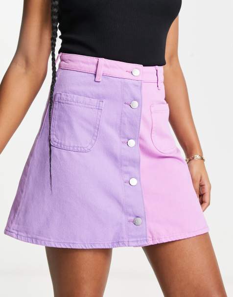 Monki denim colourblock mini skirt in lilac