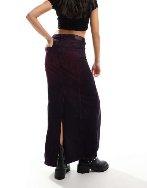 Monki denim column maxi skirt in purple overdye, 2 of 5