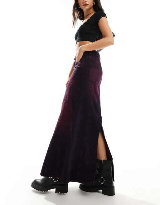 Monki denim column maxi skirt in purple overdye, 4 of 5
