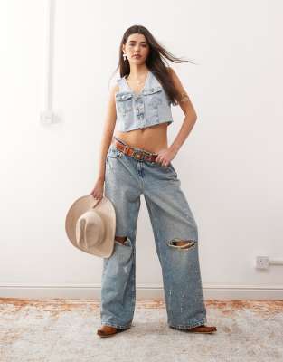 MONKI DENIM CROPPED VEST 