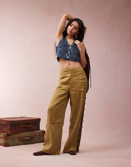 Monki denim cropped waistcoat in mid blue, 3 of 4
