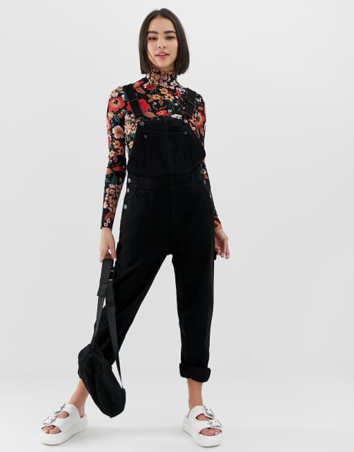 Monki denim dungaree with organic cotton in black