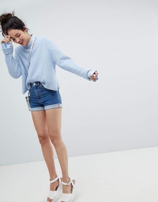 High waist denim shorts blue - Medium blue - Monki