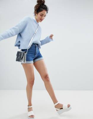 monki high waisted denim shorts