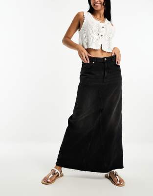 denim maxi skirt in washed black