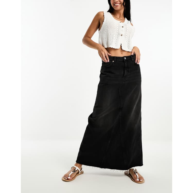 Monki denim maxi skirt in washed black | ASOS