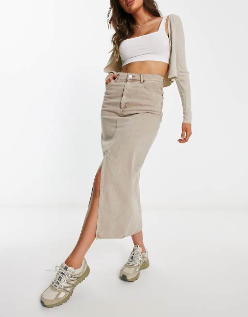 Beige denim shop skirt with belt