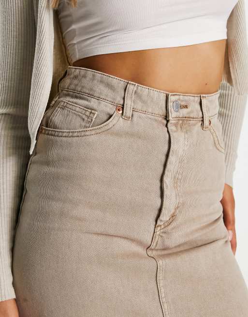 Long beige hotsell denim skirt