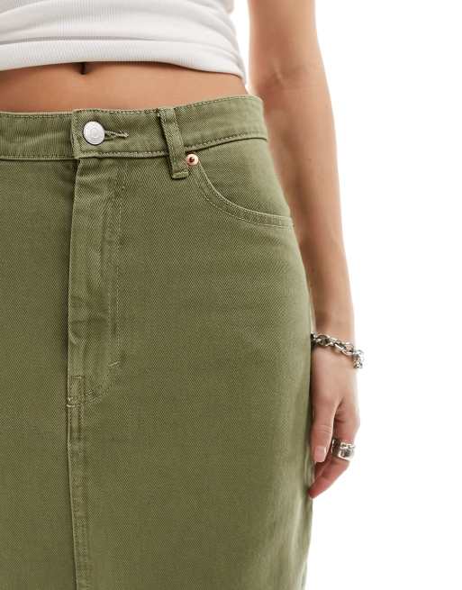 Green denim pencil skirt best sale